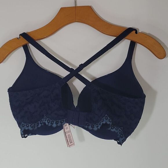 Victoria's Secret Body by Victoria Perfect Shape Lace Overlay Bra Navy 34DD - Picture 6 of 10